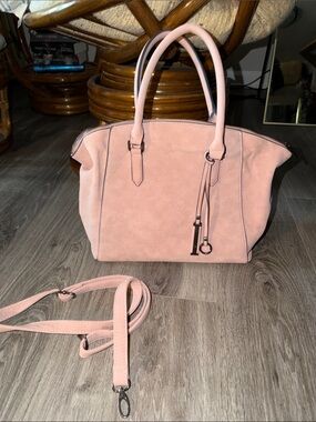 Stylish Pink Suede Tote Bag with Detachable Strap
